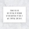 Thank you for not putting my husband up for adoption cheeky card